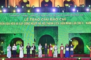 Winners of press award on building Hanoi’s culture honoured at the ceremony.