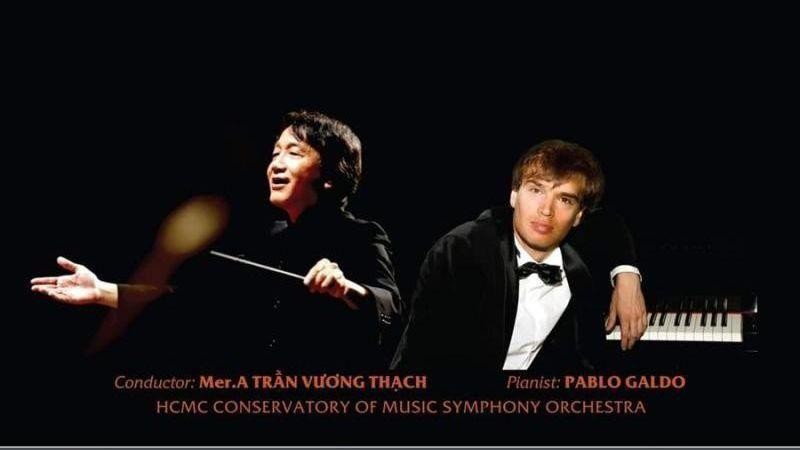 Conductor Tran Vuong Thach and pianist Pablo Galdo (Photo: The organising board of the concert)