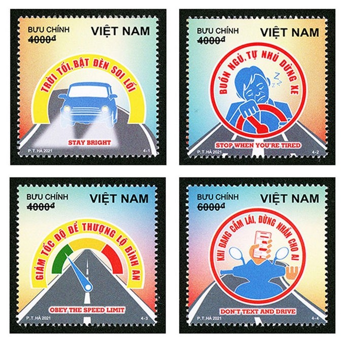 The second stamp set on road traffic safety. (Photo via hanoimoi.com.vn)