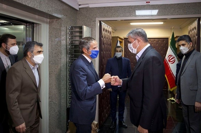International Atomic Energy Agency (IAEA) Director General Rafael Grossi meets with head of Iran's Atomic Energy Organization Mohammad Eslami, in Tehran, Iran, September 12, 2021. (Photo: WANA via Reuters)