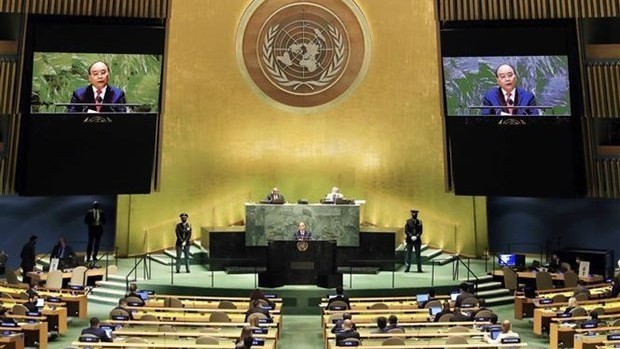 President Nguyen Xuan Phuc delivers his statement at the general debate of the 76th session of the United Nations General Assembly (UNGA) in New York, the US, on September 22. (Photo: VNA)