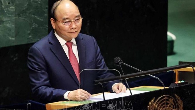 President Nguyen Xuan Phuc speaks at the general debate of the 76th session of the United Nations General Assembly. (Photo: VNA)