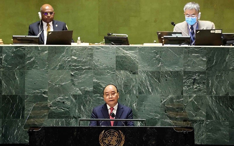 President Nguyen Xuan Phuc speaks at the general debate of the 76th session of the United Nations General Assembly. (Photo: VNA)