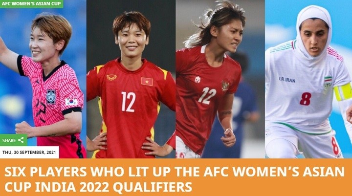 Vietnam forward Pham Hai Yen (second from left) appears in the AFC article. (Screenshot)
