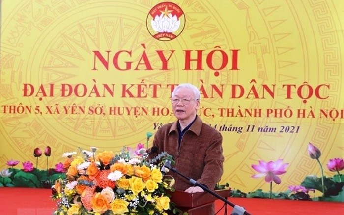 Party General Secretary Nguyen Phu Trong speaking at the great unity festival in Hanoi's Yen So Commune (Photo: VNA)