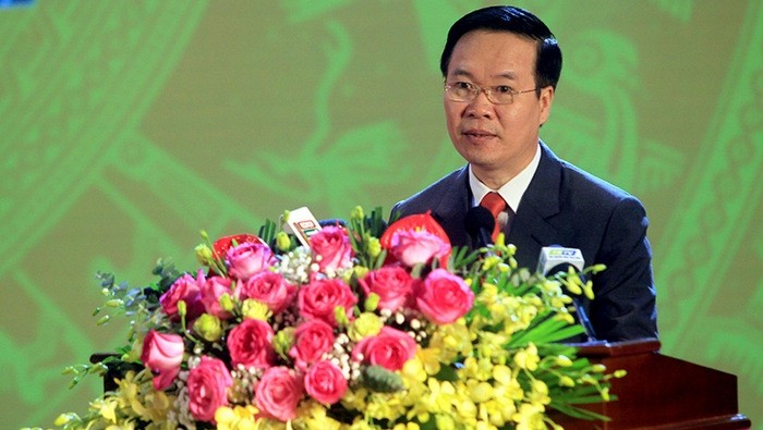 Politburo member Vo Van Thuong speaks at the ceremony. (Photo: NDO)