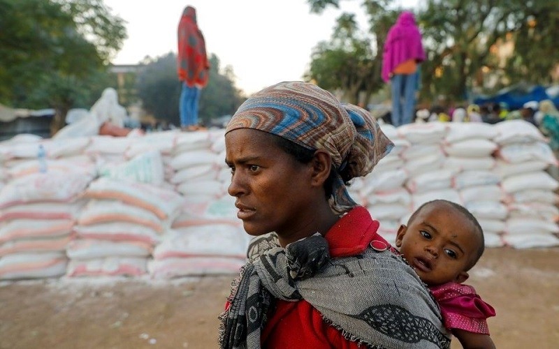 People waiting to receive food aid in Shire town, Tigray region, Ethiopia. (Photo: Reuters)