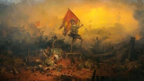 Part of the large-scale oil on canvas painting "Dien Bien Phu". (Photo: Provided by the artist)