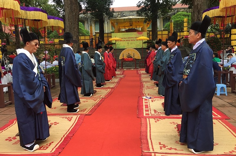 Traditional celebration of Doan Ngo Festival replicated at Thang Long Imperial Citadel in Hanoi.