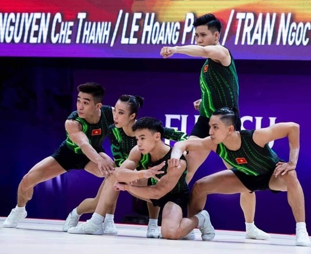 Vietnam won a gold medal in the Aerobic Gymnastics World Championship's group event on June 18 in Guimaraes, Portugal. (Photo courtesy of FIG)