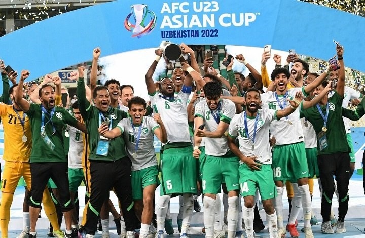 The Saudi Arabian players celebrate their maiden U23 Asian Cup trophy. (Photo: AFC)