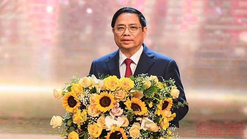 Prime Minister Pham Minh Chinh speaks at the award ceremony. (Photo: NDO/Tran Hai)