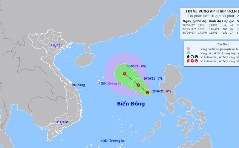 Position and direction of the low-pressure system. (Source: nchmf.gov.vn)