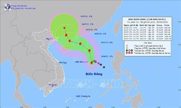Map of the path of Typhoon CHABA at sea (Photo: VNA)