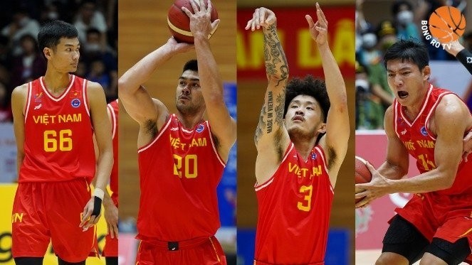 The four members of the Vietnamese men's team at the FIBA 3x3 Asia Cup 2022.