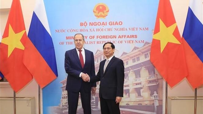 Foreign Minister Bui Thanh Son (R) and his Russian counterpart Sergey Lavrov. (Photo: VNA) 