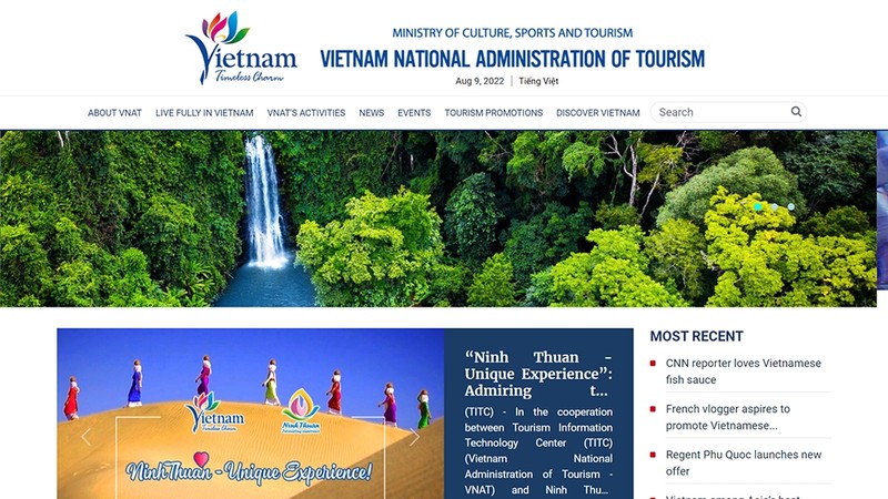 The homepage of the VNAT website.