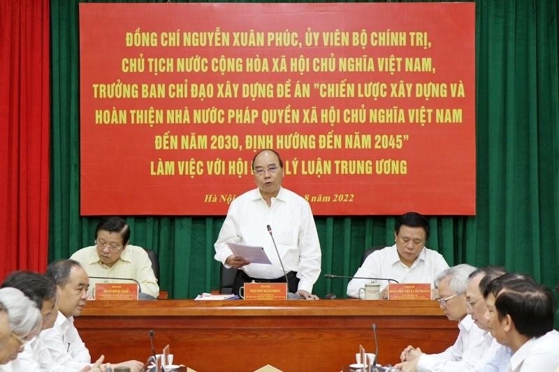 President Nguyen Xuan Phuc (standing) chairs the meeting in Hanoi on August 11. 