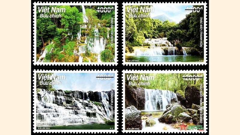 The stamp set featuring Vietnamese waterfalls. (Photo: VNA)