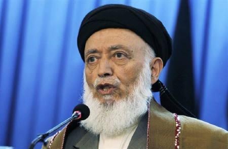 Former Afghan President and chief of a new peace council Burhanuddin Rabbani speaks during a news conference in Kabul Oc