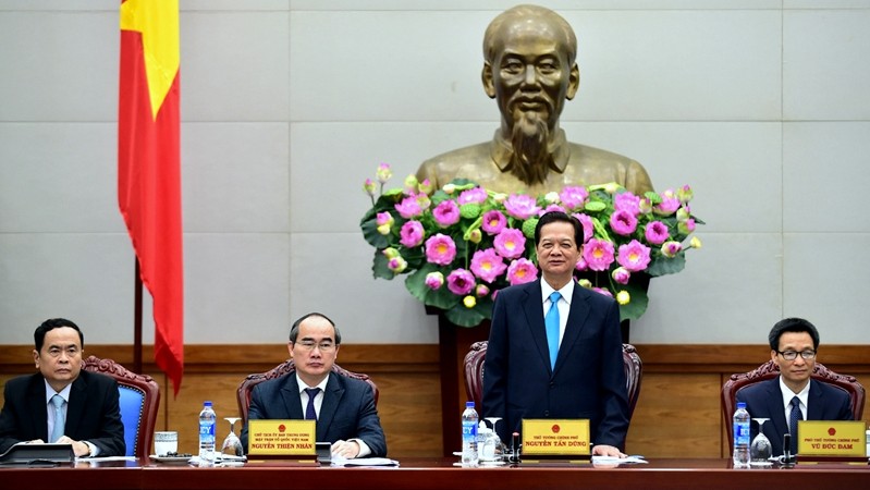 PM Nguyen Tan Dung urges the government and the Vietnam Fatherland Front Central Committee to strengthen effective co-ordination in implementing relevant tasks. (Credit: VGP)