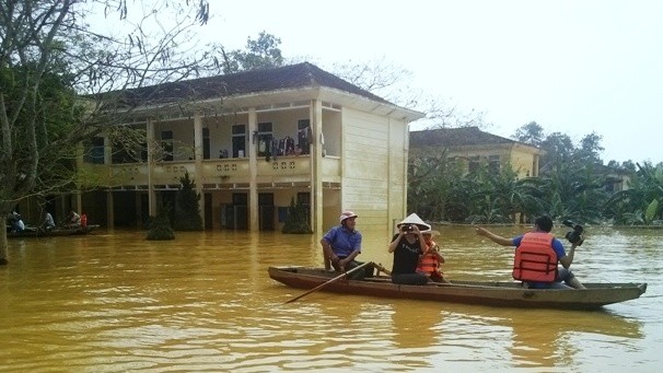 Floods inundate Phuong My Primary School in Phuong My commune, Huong Khe district, Ha Tinh province. (Credit: NDO)