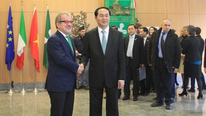 President Tran Dai Quang (right) and President of Lombardy Roberto Maroni (Credit: VOV)
