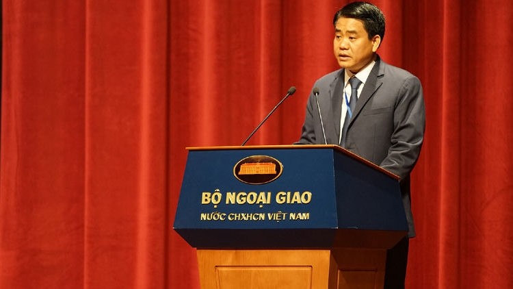 Chairman of the Hanoi People’s Committee Nguyen Duc Chung speaks at the event (photo: hanoimoi)