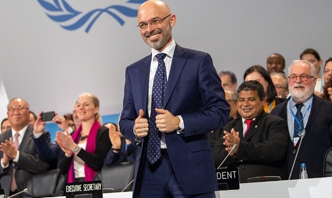 COP24 President Michal Kurtyka gives the thumbs up to the agreement finalised by negotiators Saturday night. (Photo: Getty)