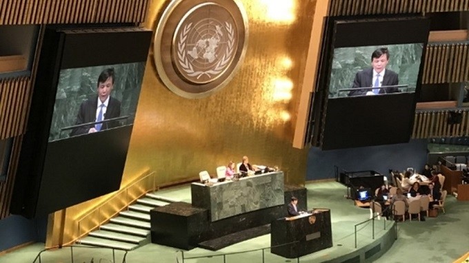 Ambassador Dang Dinh Quy, head of Vietnam's Permanent Mission to the UN, speaks during a session of the UN. (Photo: VNA)
