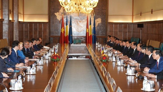 At the talks between Vietnamese PM Nguyen Xuan Phuc and PM of Romania Viorica Dancila (Photo: VGP)