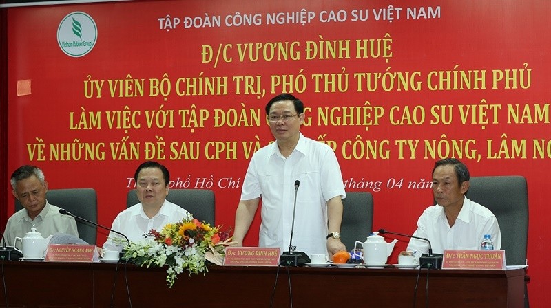 Deputy PM Vuong Dinh Hue at the working session with the Vietnam Rubber Group (Photo: VGP)