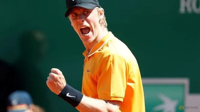 Tennis - ATP 1000 - Monte Carlo Masters - Monte-Carlo Country Club, Roquebrune-Cap-Martin, France - April 15, 2019 Canada's Denis Shapovalov celebrates during his first round match against Germany's Jan-Lennard Struff. (Reuters)