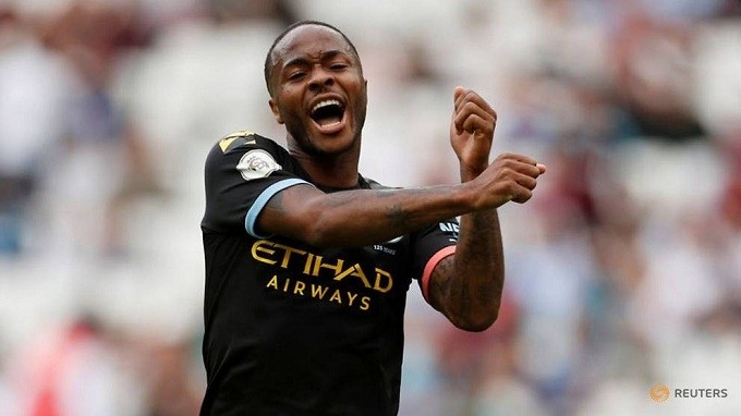 Soccer Football - Premier League - West Ham United v Manchester City - London Stadium, London, Britain - August 10, 2019 Manchester City's Raheem Sterling celebrates scoring their fifth goal and completing his hat-trick. (Reuters)