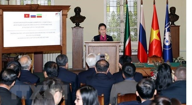 National Assembly Chairwoman Nguyen Thi Kim Ngan  speaks at the Kazan Federal University (Photo: VNA)