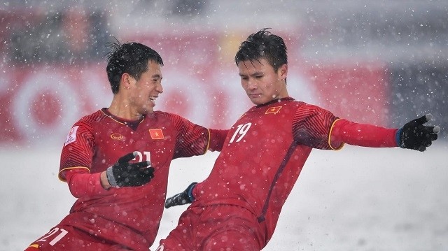 Quang Hai's "Rainbow in the Snow" has become a part of the history of the AFC U23 tournament. (Photo: AFC)