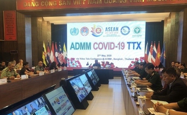General view of the online table-top exercise on COVID-19 response among ASEAN member states’ military medicine forces. (Photo: Baoquocte.vn)