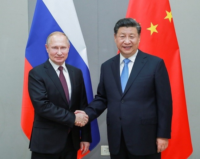 Chinese President Xi Jinping meets with Russian President Vladimir Putin in Brasilia, Brazil, Nov. 13, 2019. (Photo: Xinhua)