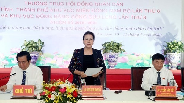 National Assembly Chairwoman Nguyen Thi Kim Ngan (centre) speaks at the conference on July 11. (Photo: VNA)