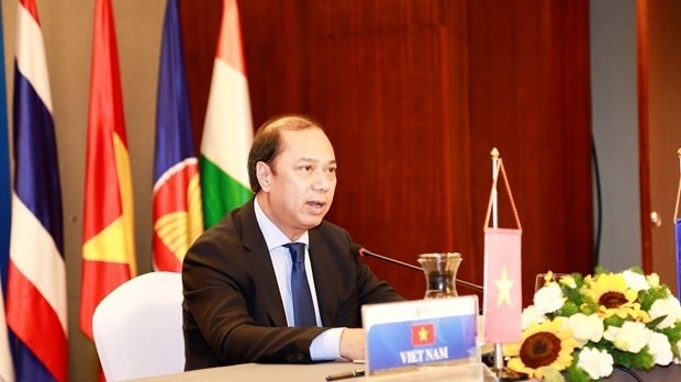 Vietnamese Deputy Foreign Minister Nguyen Quoc Dung speaks at the 22nd ASEAN-India Senior Officials' Meeting on July 16 (Photo: VNA)