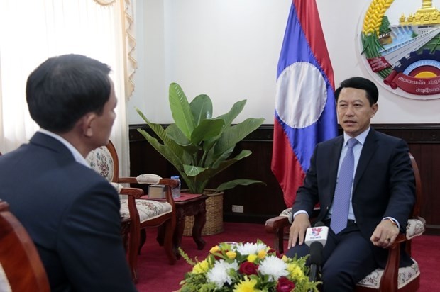 Lao Foreign Minister Saleumxay Kommasith grants an interview to Vietnam News Agency (Photo: VNA)