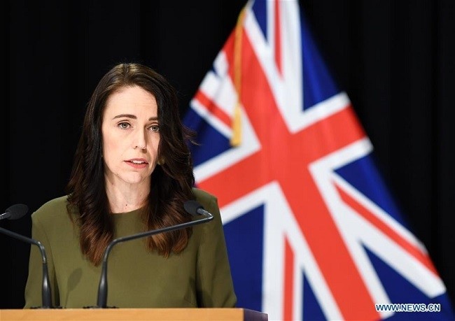 New Zealand Prime Minister Jacinda Ardern attends a press conference held in the parliament building Beehive in Wellington, New Zealand, on Aug. 17, 2020. (Photo: Xinhua)