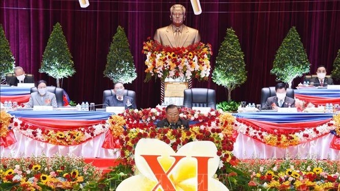 Party General Secretary and President of Laos Bounnhang Vorachith made the speech at the opening ceremony of the 11th Congress of the LPRP. (Photo: VNA)