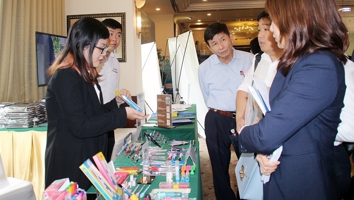 A booth at the launch of the Vietnam National Brand Week in HCM City on April 19, 2021. (Photo: VNA)