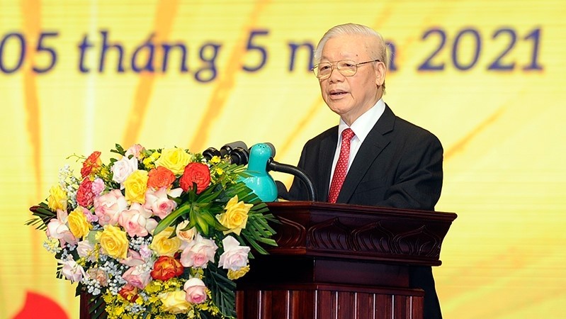 Party General Secretary Nguyen Phu Trong speaking at the ceremony marking the banking sector’s 70th founding anniversary. (Photo: NDO)