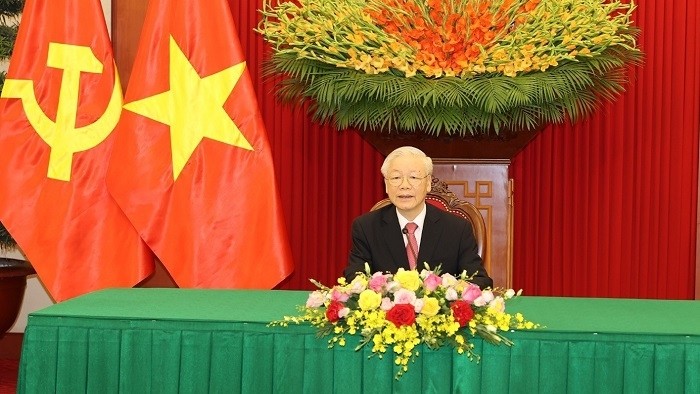 General Secretary of the Communist Party of Vietnam Central Committee Nguyen Phu Trong during the phone talks. (Photo: VNA)