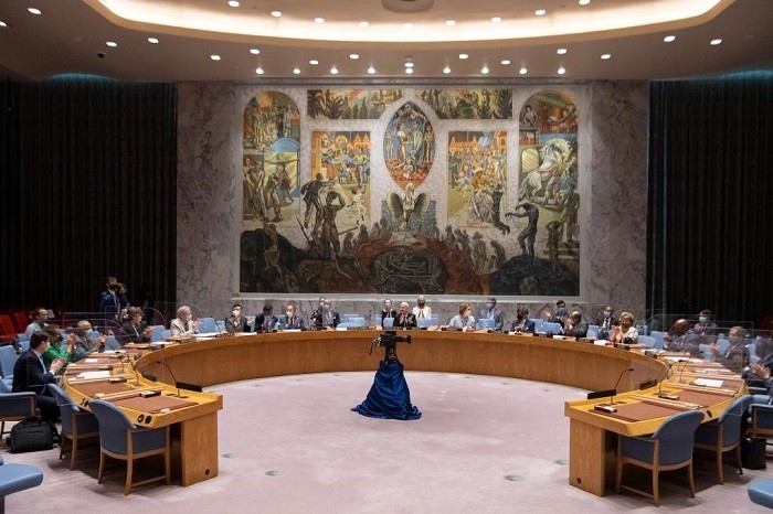 A private meeting of the UN Security Council is held at the UN headquarters in New York, on June 8, 2021. The UN Security Council on Tuesday endorsed Secretary-General Antonio Guterres for a second five-year term. (UN Photo/Handout via Xinhua)
